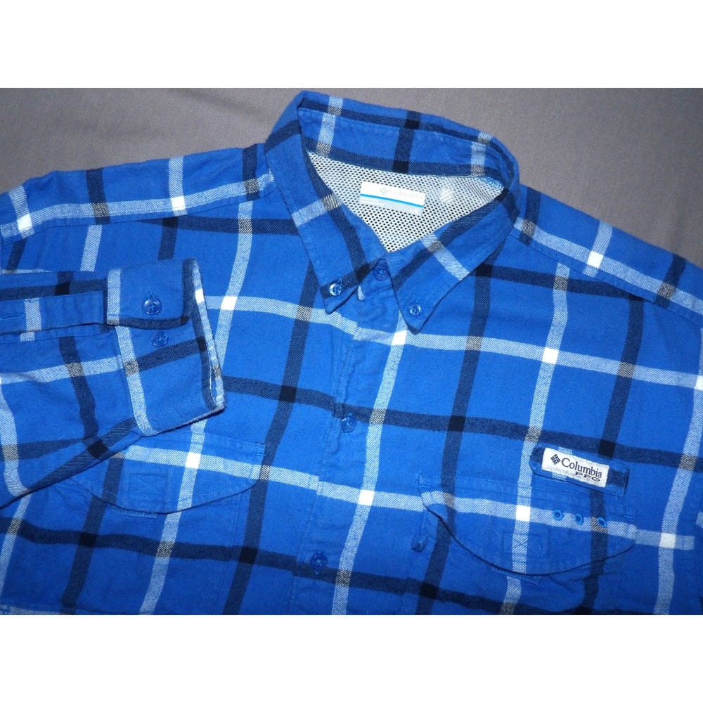 Columbia PFG Omni-Shade Vented Plaid Flannel Button Up Shirt Men's Large